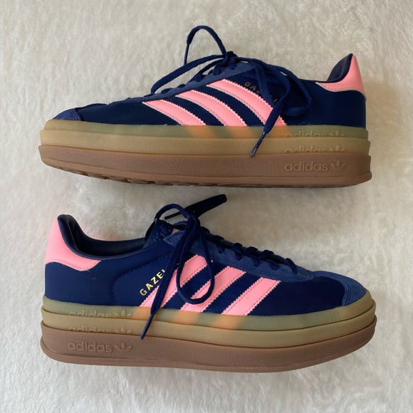 adidas Shoes - Adidas Gazelle Platform‎ Sneakers Navy Pink Stripes Size 8.5